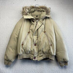 VTG Thermo-King N-2B Down Puffer Flight Bomber Jacket Fur Trim Parka Military L